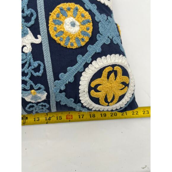 Set of 2 Embroidered Decorative Throw Pillows – Blue, Yellow & White - Picture 7 of 8
